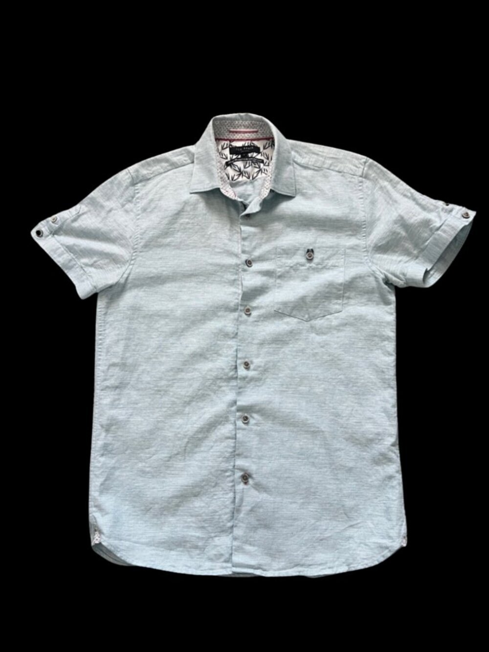 Ted Baker Men's Light Blue Cotton Linen Blend Short-Sleeve Button-Down Shirt - S